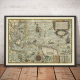 Mappa delle Isole Old Spice del Sud-est asiatico, 1598 di Wolfe - Indie orientali olandesi - Indonesia, Filippine, Singapore, Borneo, mostri marini 