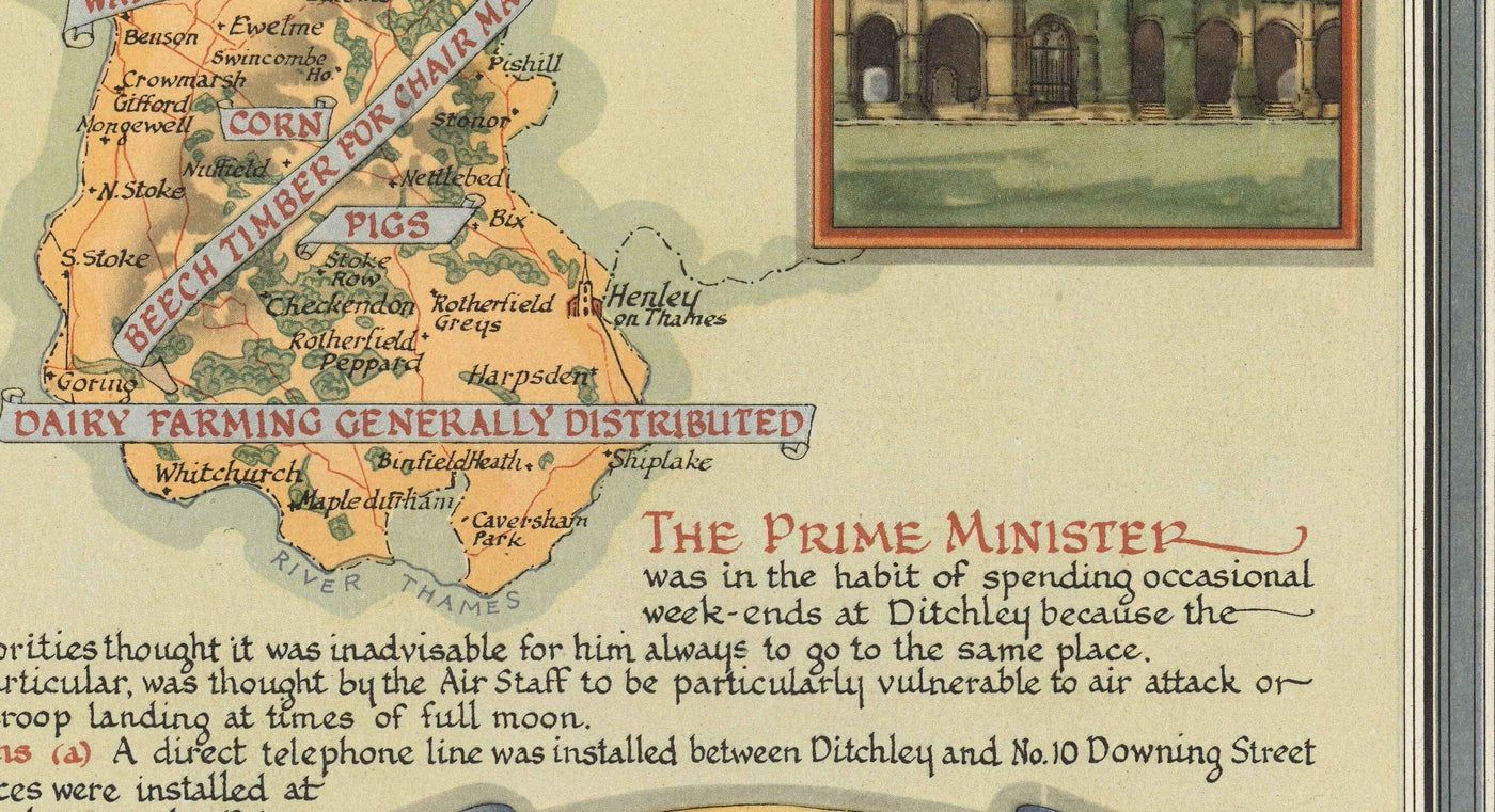 Alte Karte von Oxfordshire von Ernest Clegg, 1947 - Universität Oxford, Blenheim Palace, Churchill, Bicester, Banbury