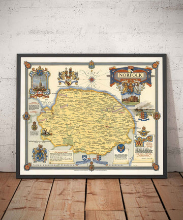 Old Map of Norfolk by Ernest Clegg, 1945 - Sandringham, Norwich, Yarmouth, Winston Churchill, Lord Nelson, WW2