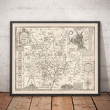 Old Monochrome Map of Worcestershire, 1611 by John Speed - Worcester, Bromsgrove, Kidderminster, Malvern, Droitwich