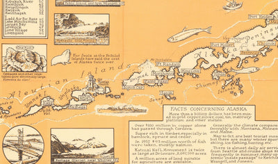 Alte Bildkarte von Alaska, USA von E. Chase, 1958 - Anchorage, Bären, Goldabbau, Städte, Berge usw.