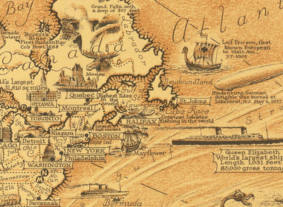Antiguo mapa del Atlas de las Siete Maravillas del Mundo, 1939 - Antiguas y modernas - Pirámides, Empire State, Stonehenge