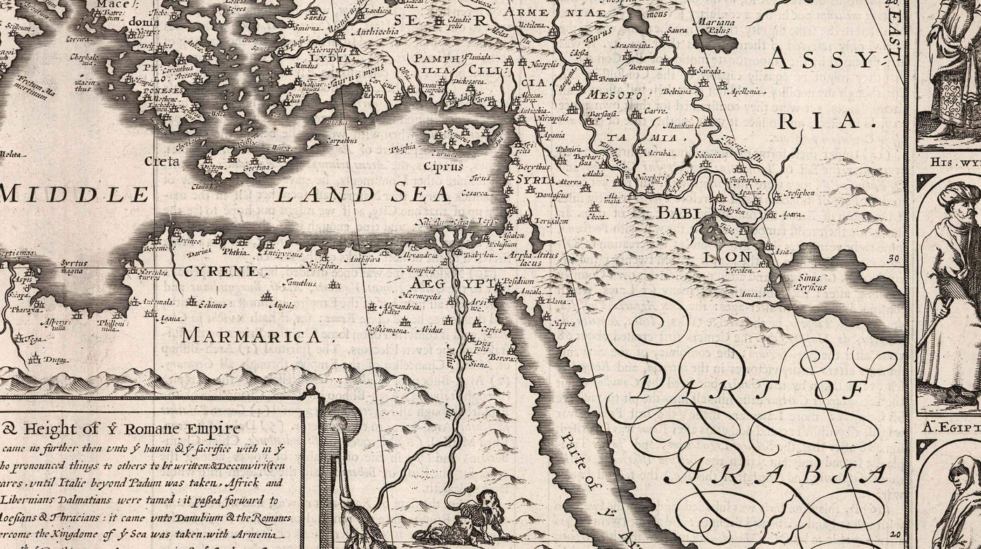 Old Roman Empire Map, 1676 par John Speed ​​- Méditerranée, Byzantine, Moyen-Orient, Afrique du Nord