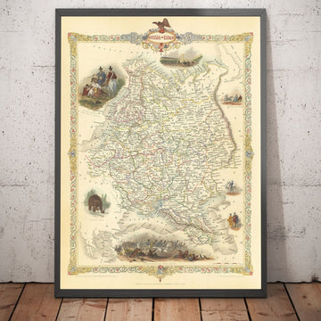 Old Map of the Russian Empire in Europe, 1851 - Moscow, Napoleon, Finland, Crimea, Ukraine, Minsk, St Petersburg