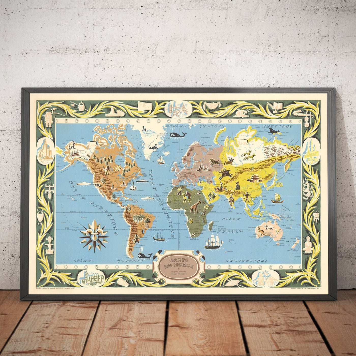 Old French World Map, 1956 - Carte du Monde Atlas par Blondel La Rouger