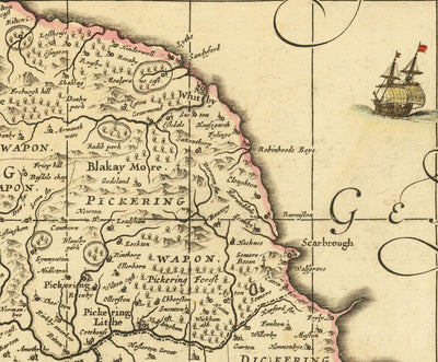 Alte Karte von Yorkshire, 1690 - York, Leeds, Sheffield, Rotherham, Doncaster, Middlesbrough, Hull, Whitby, Humber