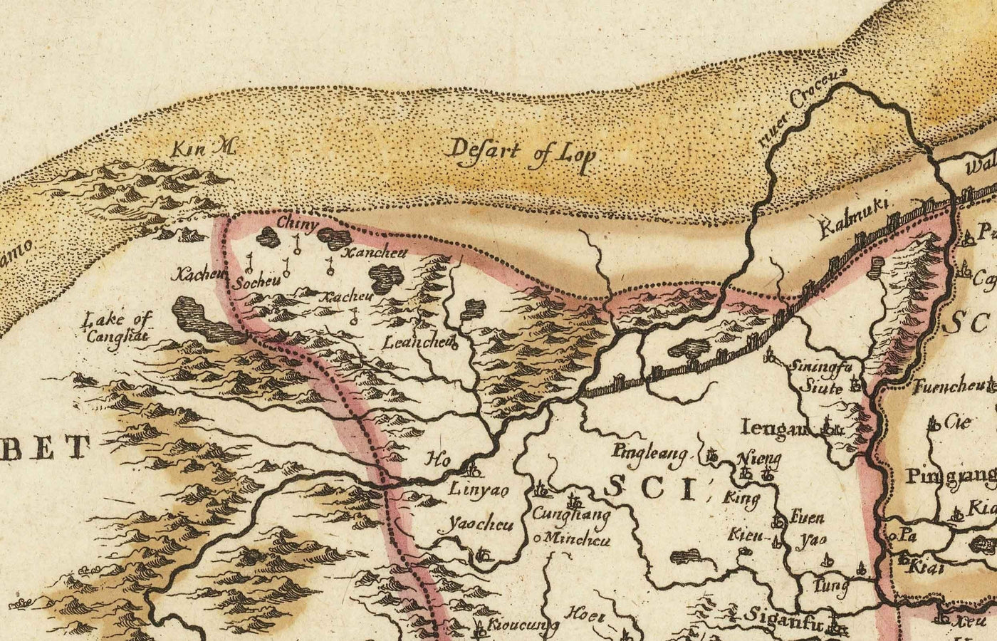 Old Map of China and East Asia, 1669 par Blome - Grande mur, cantons, Corée, Japon, Vietnam, Thaïlande, Cambodge