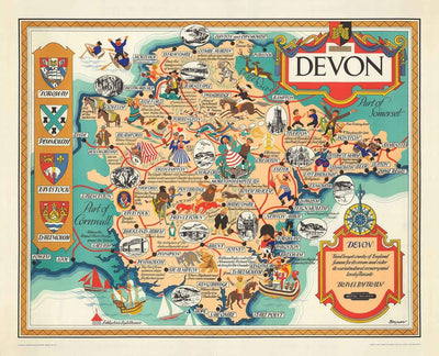 Alte Bildkarte von Devon, 1950 von Bowyer - British Railway, Torquay, Torrington, Clovelly, West Country
