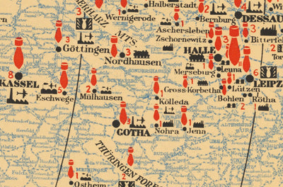 La ofensiva aérea contra Alemania, 1941 - Antiguo mapa de bombardeo de la Segunda Guerra Mundial - Propaganda de la RAF británica y del Ministerio del Aire