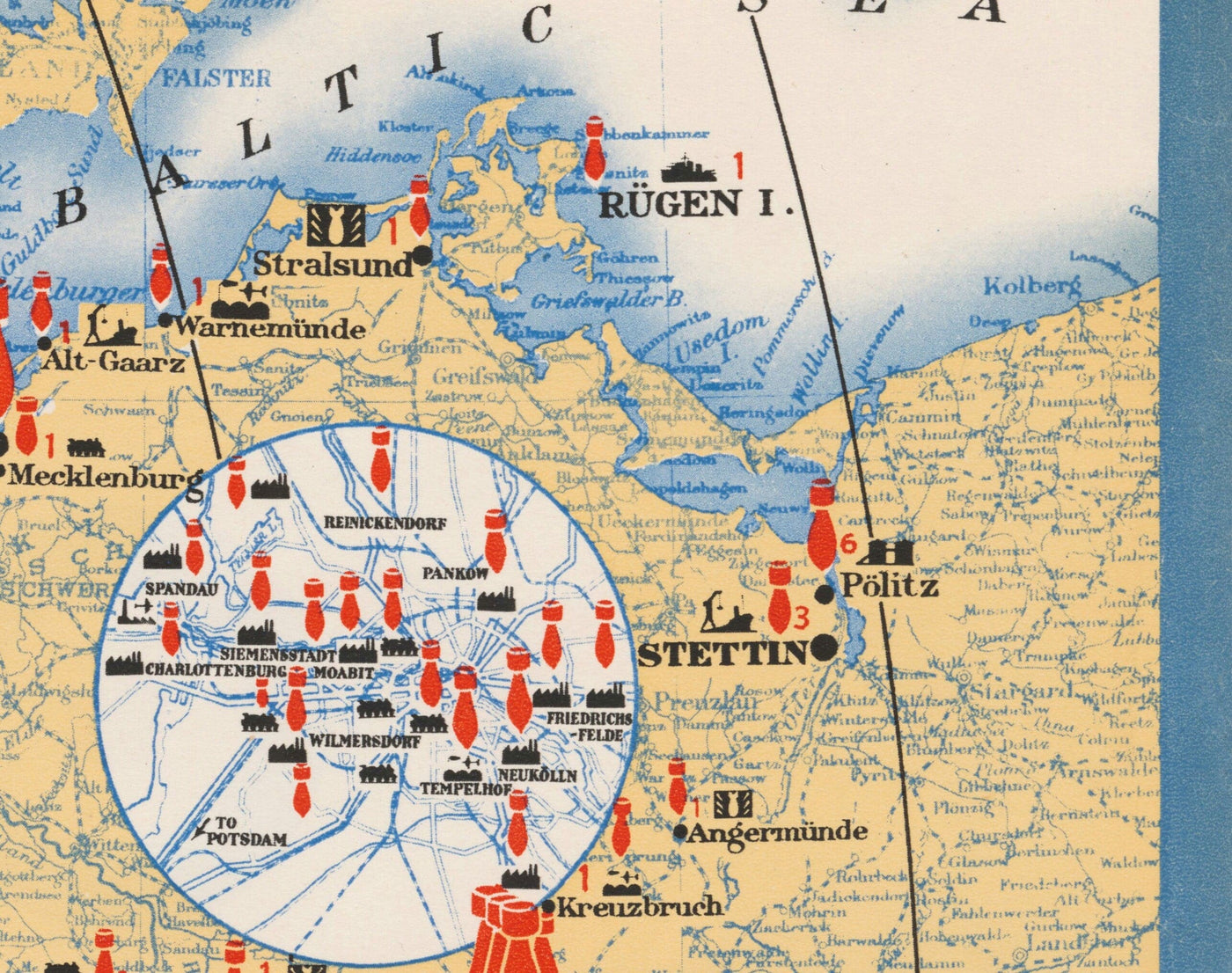 Die Luftoffensive gegen Deutschland, 1941 - Alte Bombenkarte des Zweiten Weltkriegs - Propaganda des British RAF & Luftministeriums