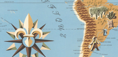 Alte französische Weltkarte, 1956 - Carte du Monde Atlas von Blondel La Rougery - Sea Monsters, Zeitzonen