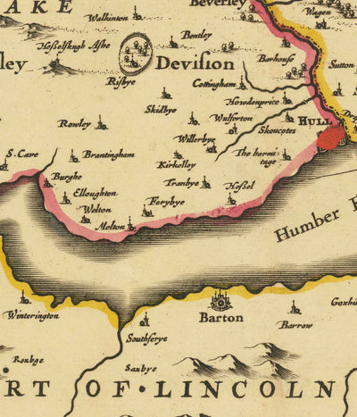 Alte Karte von East Yorkshire, 1690 - Hull, Bridlington, Goole, Beverley, Hornsea, Driffield, Howden