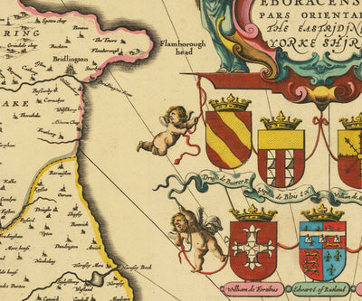 Antiguo mapa de East Yorkshire, 1690 - Hull, Bridlington, Goole, Beverley, Hornsea, Driffield, Howden