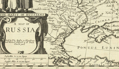 Antiguo mapa de Rusia, 1676 por John Speed - El imperio ruso de Pedro el Grande, la vieja Europa, Moscú, Kiev, los tártaros, Ucrania