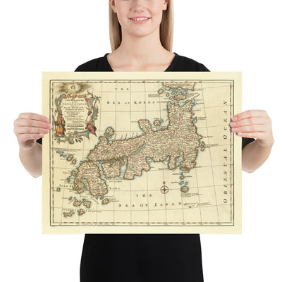 Ancienne carte du Japon par Bowen en 1744 - Tokyo, Kyoto, Osaka, Honshu, Shikoku, Kyushu, Kamchatka, Asie de l'Est orientale
