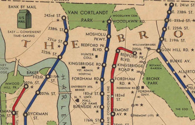 Antiguo mapa del metro de Nueva York, 1954 por Voorhies - Líneas de tren de Queens, Brooklyn, Manhattan, IND, IRT, BMT