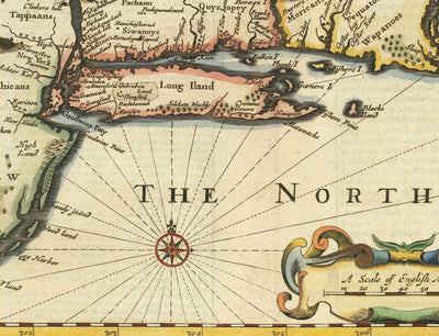 Alte Karte von New York und Neuengland, 1676 von John Speed - Ostküste USA, New Jersey, Massachusetts, Britische Kolonien