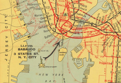 Old Subway Map of New York City in 1927 - Queens, Brooklyn, Railway, Manhattan, INT, BMT, Interboro Elevated Rail