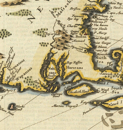 Alte Karte von New York und Neuengland, 1676 von John Speed - Ostküste USA, New Jersey, Massachusetts, Britische Kolonien
