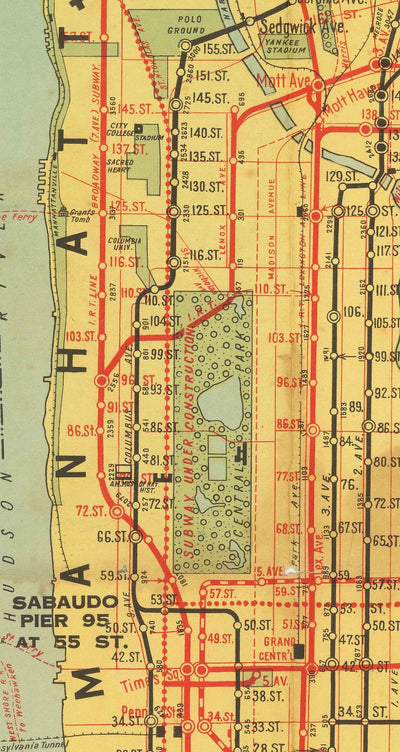 Ancien plan de métro de la ville de New York en 1927 - Queens, Brooklyn, Chemin de fer, Manhattan, INT, BMT, Interboro Elevated Rail