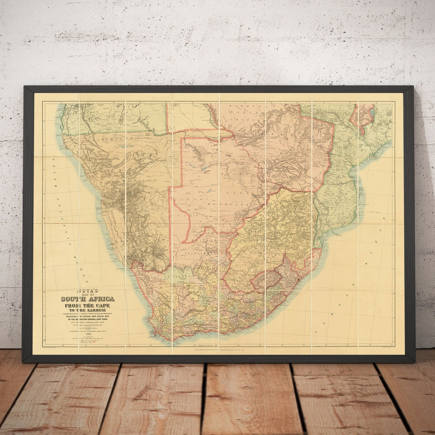 Alte Karte von Südafrika und Zentralafrika 1899 - Britisches Empire, Imperialismus und Burenkriege, Kapstadt, Mosambik, Botswana,