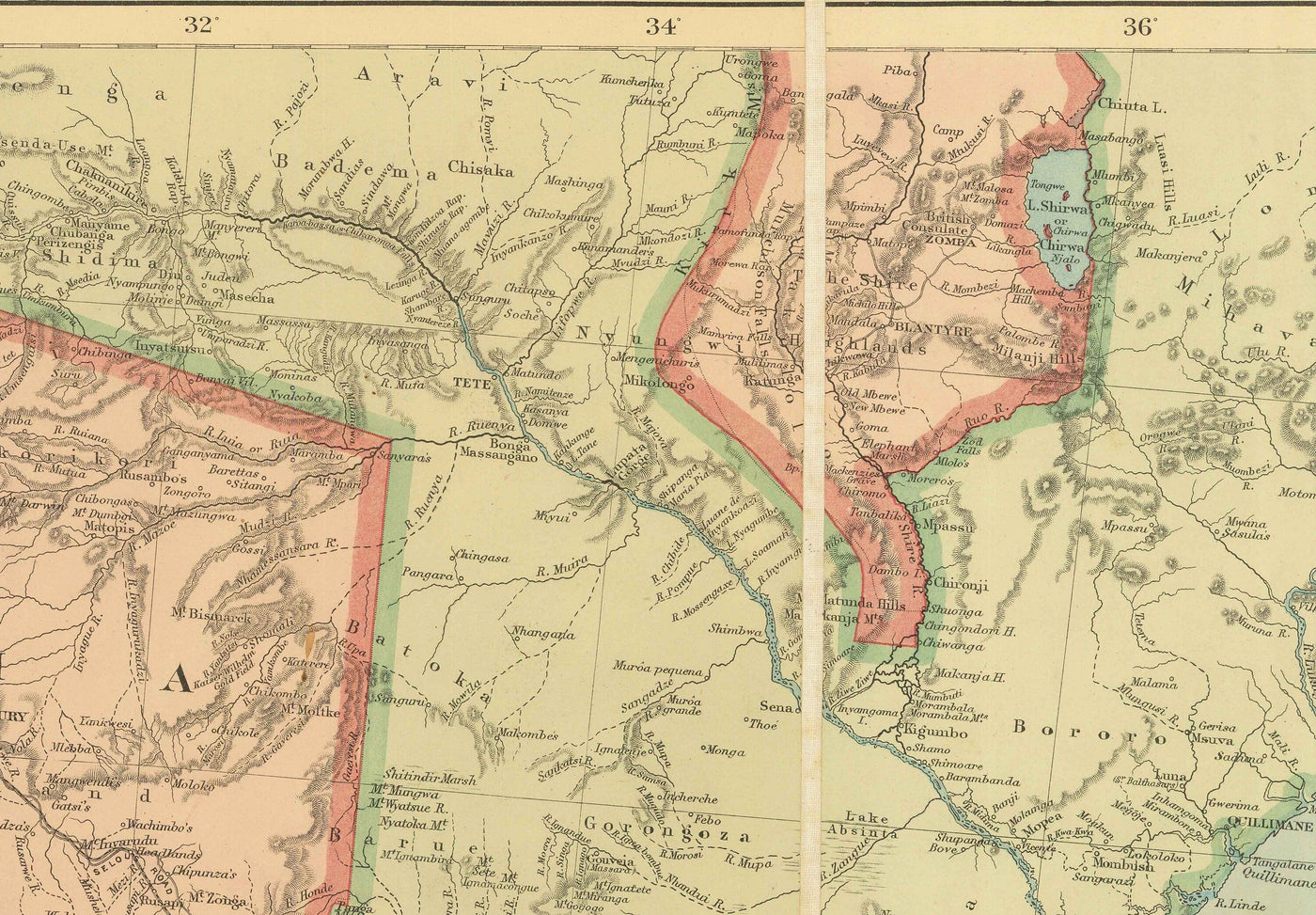 Antiguo mapa de Sudáfrica y África Central 1899 - Imperio Británico y Guerras Bóer, Ciudad del Cabo, Mozambique, Botsuana,