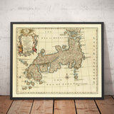 Antica mappa del Giappone di Bowen nel 1744 - Tokyo, Kyoto, Osaka, Honshu, Shikoku, Kyushu, Kamchatka, Est Asia Orientale 