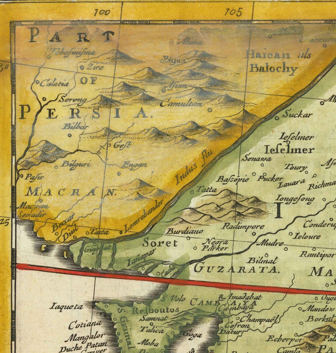 Ancienne carte de l'Inde et de l'Asie du Sud-Est, 1676 par John Speed - Pakistan, Thaïlande, Chine, Indonésie, Taiwan