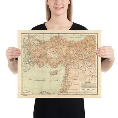 Alte arabische Karte der Türkei von Hafız Ali Eşref, 1893 - Zypern, Syrien, Palästina, Osmanisches Reich, Schwarzes Meer, Anatolien
