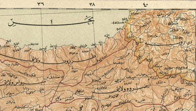Ancienne carte arabe de la Turquie par Hafız Ali Eşref, 1893 - Chypre, Syrie, Palestine, Empire ottoman, mer Noire, Anatolie