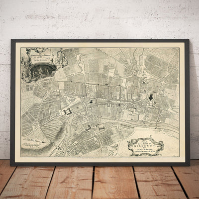 Antiguo mapa de Kilkenny realizado por John Rocque en 1758 - Río Nore, High Street, Gallow's Hill, Saint Patrick's Street