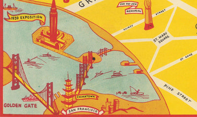 Mapa antiguo de Chinatown en San Francisco, 1939 - Grant Avenue, Stockton, Clay, Washington Street, St. Mary's Square