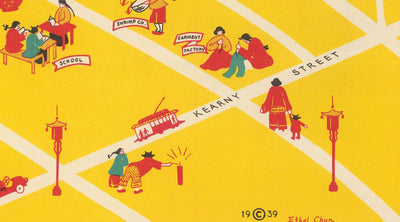 Mapa antiguo de Chinatown en San Francisco, 1939 - Grant Avenue, Stockton, Clay, Washington Street, St. Mary's Square