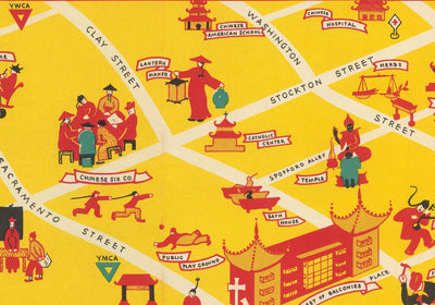 Ancienne carte du quartier chinois de San Francisco, 1939 - Grant Avenue, Stockton, Clay, Washington Street, St. Mary's Square