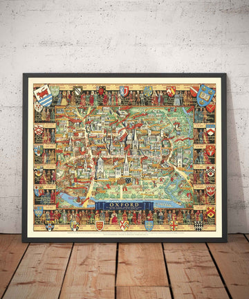 Vecchia mappa pittorica di Oxford di Kerry Lee, 1948 - Università pictorica dei collegi, luoghi di interesse - St Catherine&