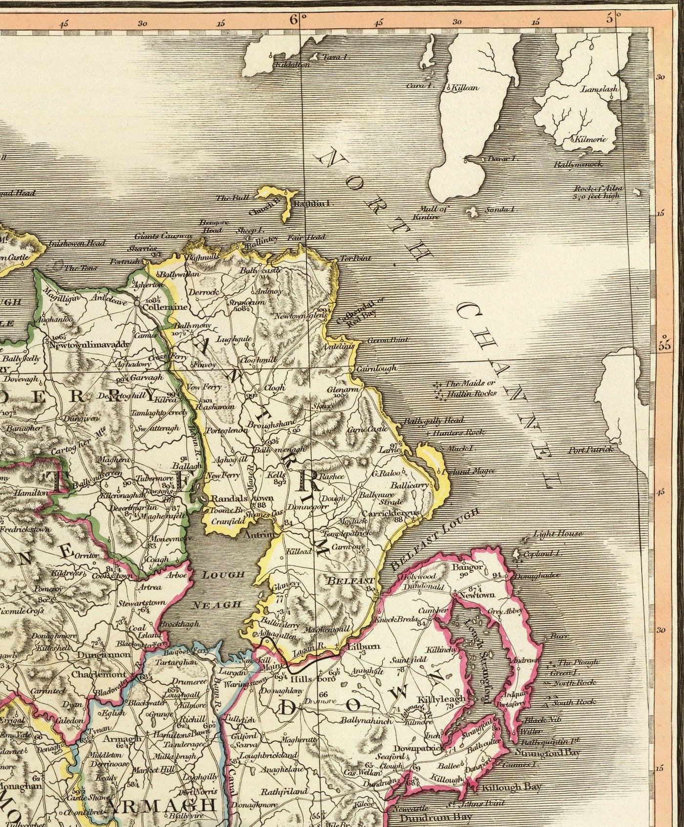 Alte Karte von Irland 1798 von W. Faden - Seltene Farbatlas-Karte - Dublin, Belfast, Kork