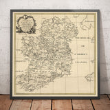 Old Map of Ireland Family Names, 1795 - O'Neill, O'Brien, O'Leary, O'Sullivan, O'Conor, O'Flaherty, O'Dowd, etc
