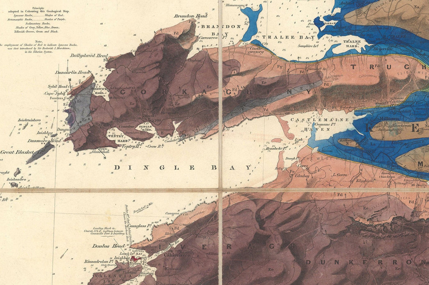 Gran mapa geológico antiguo de Irlanda, 1837, realizado por Richard John Griffith para los comisarios de ferrocarriles