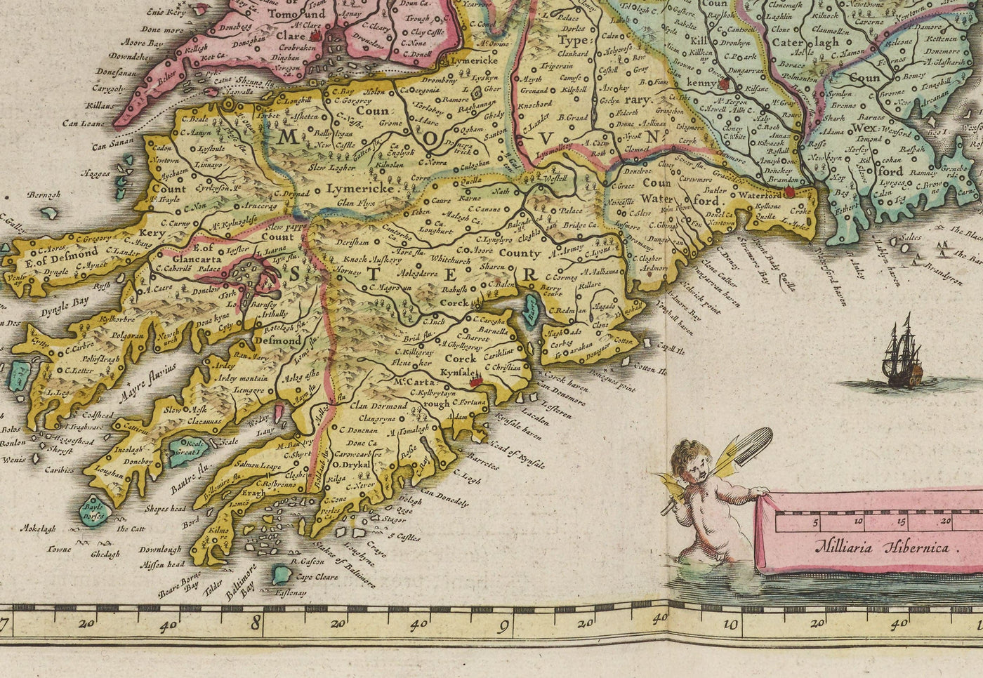 Alte Karte von Irland, Hibernia 1654 von Joan Blaeu aus dem Theatrum Orbis Terrarum Sivar Atlas Novus - Britische Inseln