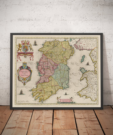 Alte Karte von Irland, Hibernia im Jahr 1654 von Joan Blaeu aus dem Theatrum Orbis Terrarum Sive Atlas Novus - Britische Inseln 