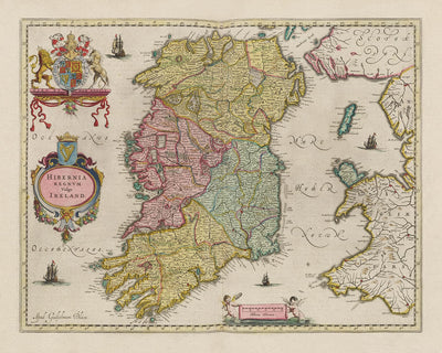 Alte Karte von Irland, Hibernia 1654 von Joan Blaeu aus dem Theatrum Orbis Terrarum Sivar Atlas Novus - Britische Inseln