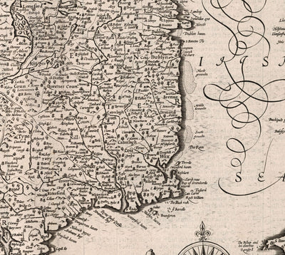 Viejo mapa de Irlanda, Éireann 1611 de John Speed ​​- Mapa antiguo antiguo monocromo