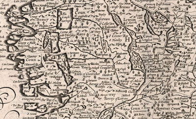 Ancienne carte d'Irlande, Éraeann 1611 par John Speed ​​- MONOCHROME Antique Vintage Carte
