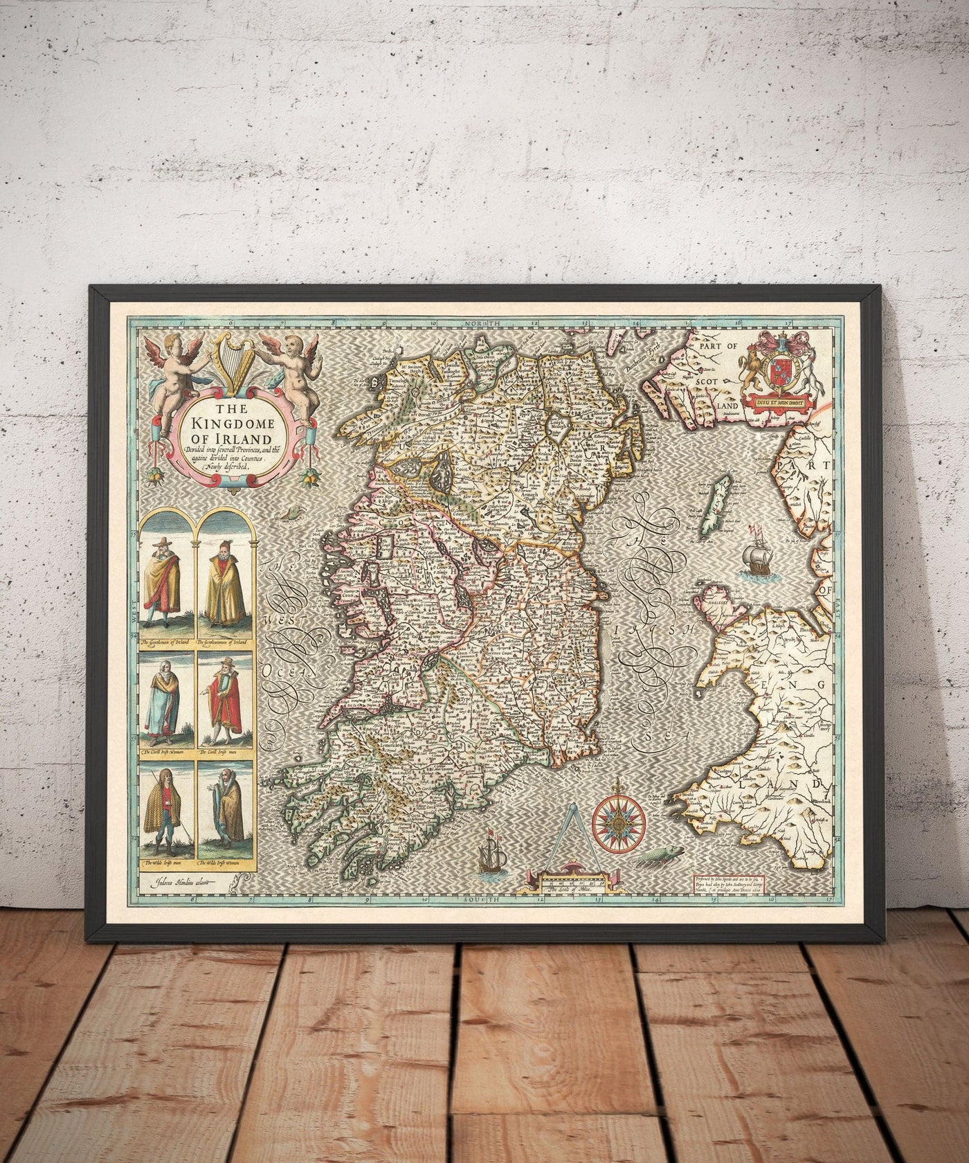 Viejo mapa de Irlanda, Éireann 1611 de John Speed ​​- Hermoso mapa antiguo de la vendimia