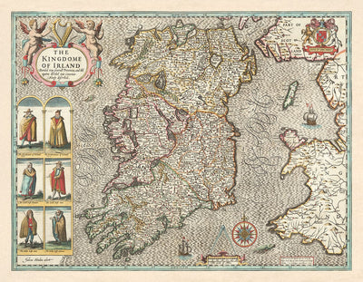 Viejo mapa de Irlanda, Éireann 1611 de John Speed ​​- Hermoso mapa antiguo de la vendimia
