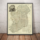 Old Map of Ireland in 1790 by John Rocque - Rare Large Wall Chart