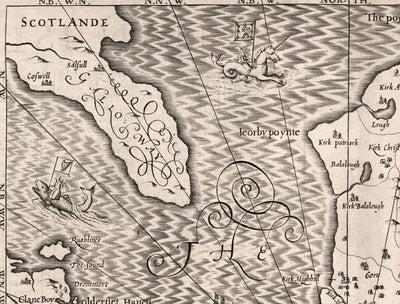 Vieille carte monochrome de l'île de l'homme, 1611 par John Speed ​​- Douglas, Castletown, Peel, Ramsey