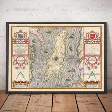 Old Map of Isle of Man, 1611 by John Speed - Douglas, Castletown, Peel, Ramsey
