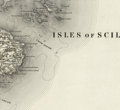 Mapa antiguo de Isles of Scilly - St Mary, Martin, Agnes, Tresco, Bryher & Other Islands