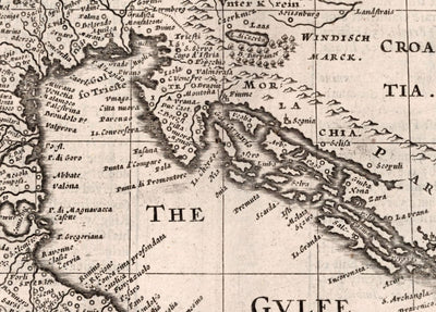 Mapa monocromático viejo de Italia, 1627 por John Speed ​​- Córcega, Cerdeña, Sicilia, Venecia, Roma, el Papa